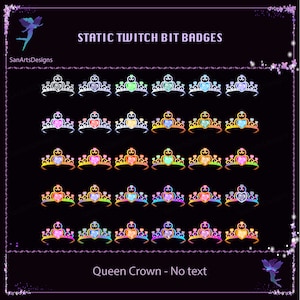 Queen Crown Twitch Bit Badges, Diamond Queen Crown Twitch Channel Point, Kawaii Sub Badge for Streamer, YouTuber, Discord, OBS - No text