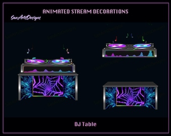 DJ Table Animated Stream Decorations, Animated VTuber Model Assets DJ Table, DJ Table Emotes for Streamers
