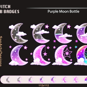 Purple Moon Bottle Twitch Sub Badges | Purple Moon Stream Sub Badges | Streamer, Vtuber, YouTuber, OBS, Chat