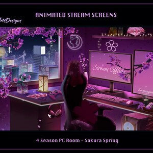 Sakura PC Room Animated Stream Overlay, Sakura PC Room Animated Twitch Overlay, Sakura Game Room Twitch Screen Overlay for Streamers image 3