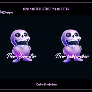 Cute Skull Twitch Stream Alerts, Cute Skeleton Twitch Stream Alert, Cute Skeleton Stream Alert for Streamer, OBS, StreamLabs, StreamElements