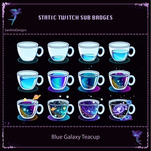 Blue Galaxy Teacup Twitch Sub Badges, Galaxy Teacup Twitch Sub Badges, Kawaii Sub Bit Badges for Streamer, YouTuber, Discord