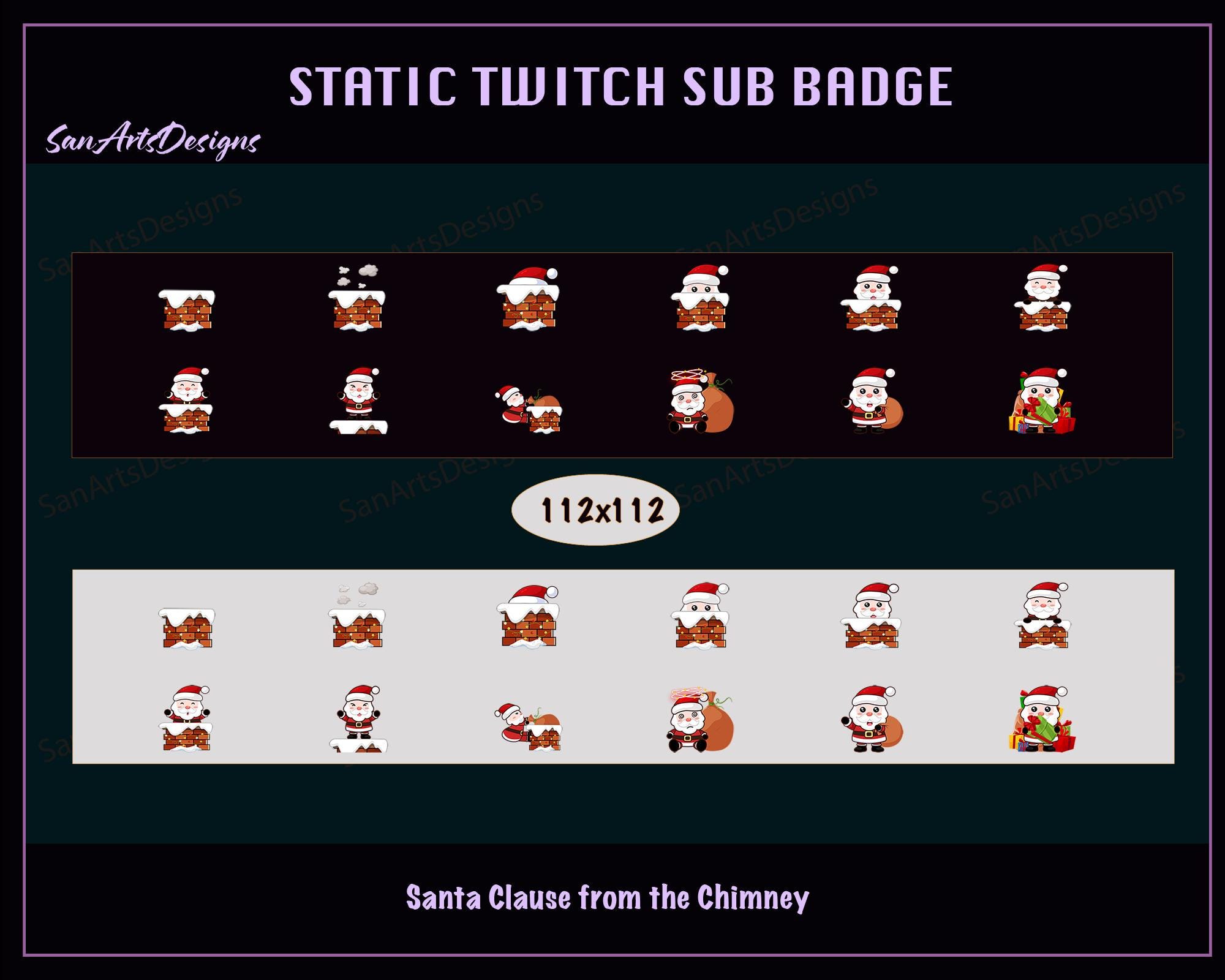 Streamer Santa Cute Santa Claus From the Chimney Twitch Sub Badges, Cute Santa Claus ...