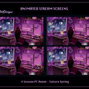 Sakura PC Room Animated Stream Overlay, Sakura PC Room Animated Twitch Overlay, Sakura Game Room Twitch Screen Overlay for Streamers image 2
