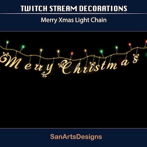 Merry Christmas Light Chain Animated Stream Decorations, Xmas Flash Lights Twitch Overlay for Streamer, Vtuber, OBS, Streamlabs
