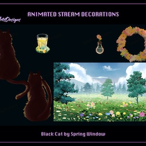 Frühling Herbst Dekoration, Twitch Dekoration, animierte Frühling Katzen Dekoration für Streamer, Vtuber, OBS, Streamlabs