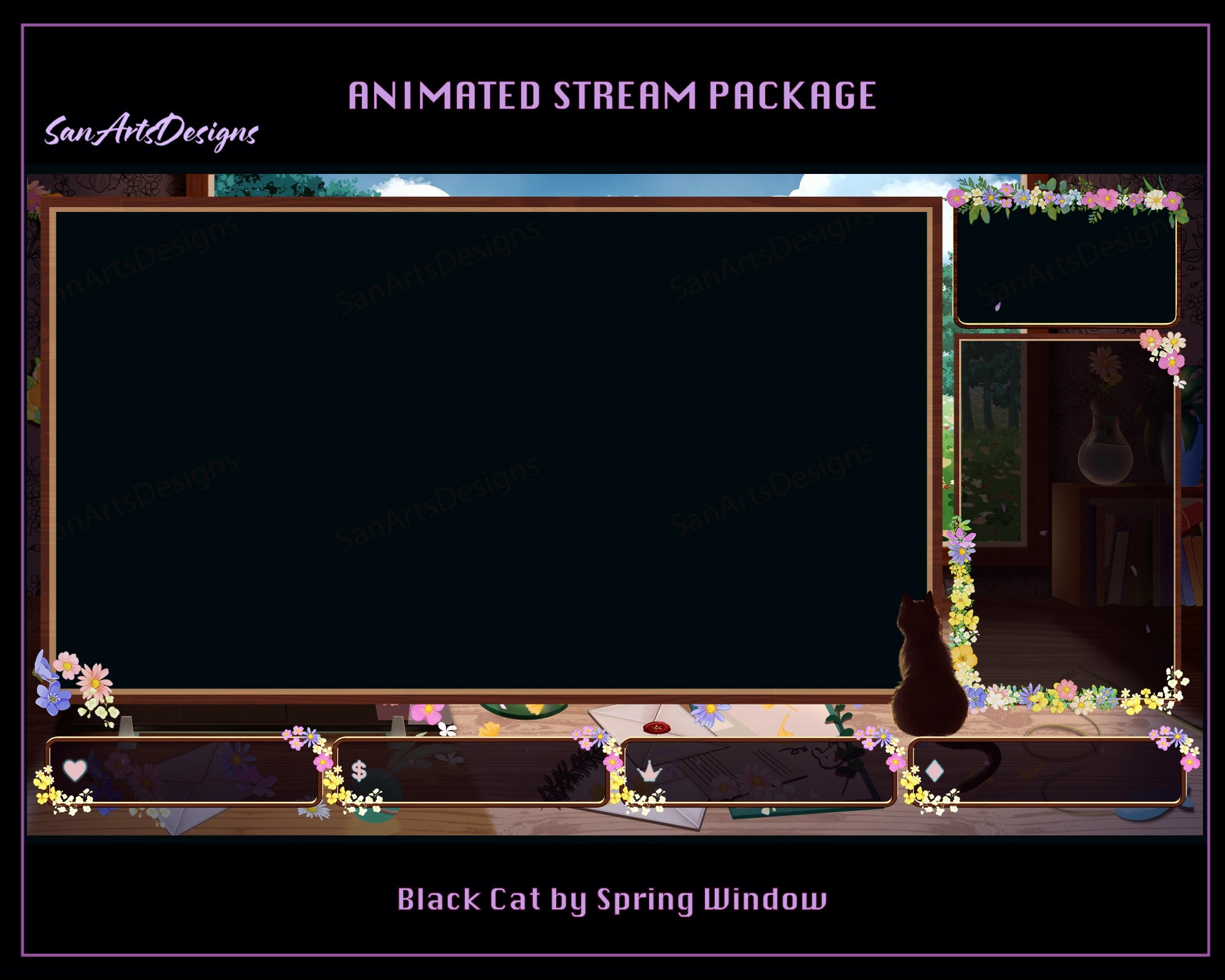 Animated Stream Overlay Layouts Black Cat by the SPRING Window ...