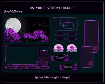 Paquete de transmisión animada Purple Spider Lily Garden, paquete de superposiciones animadas de Twitch Purple Magic Lycoris Garden para Streamer, OBS