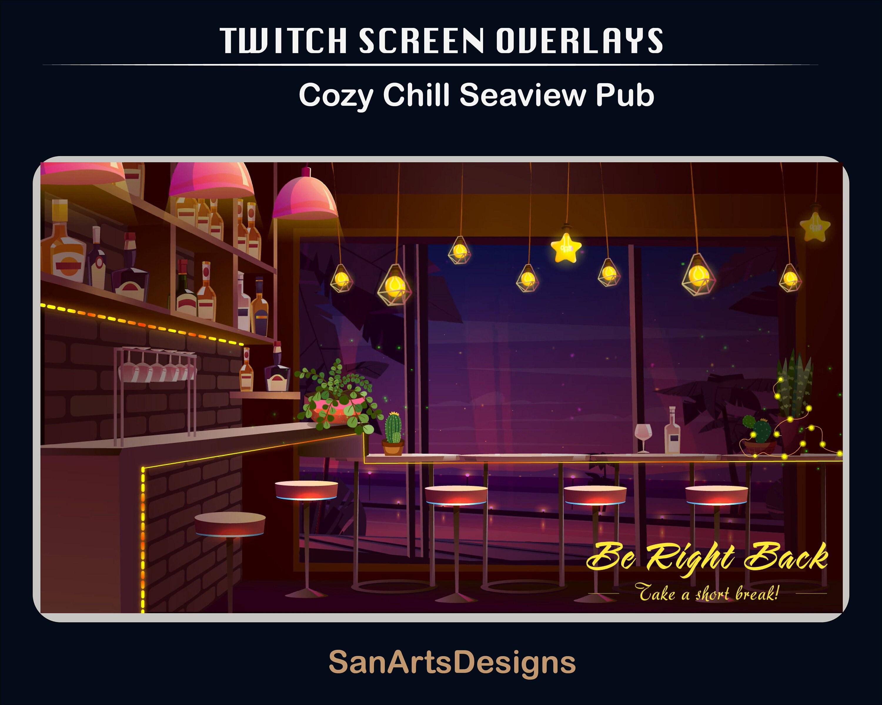 Superposiciones animadas de Twitch Cozy Chill Pub Warm Bar Etsy México