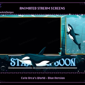 アニメーション ストリーム オーバーレイ 青緑色の海のクジラ、クールな夏の海の Twitch スクリーン オーバーレイ、ストリーマー向けのかわいいシャチの世界の Twitch オーバーレイ、OBS
