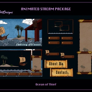 Animated Stream Bundle Pirate Island, Ocean of Thief Animated Twitch Overlays Package for Streamers, OBS, StreamLabs, StreamElements