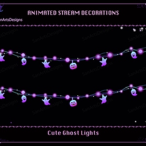 Halloween Cute Ghost Light Chains Animated Stream Decorations, Halloween Cute Ghost Light Stream Decorations for Streamer, OBS, Streamlabs