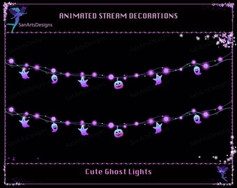 Halloween Cute Ghost Light Chains Animated Stream Decorations, Halloween Cute Ghost Light Stream Decorations for Streamer, OBS, Streamlabs