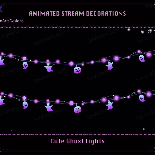 Halloween Cute Ghost Light Chains Animated Stream Decorations, Halloween Cute Ghost Light Stream Decorations for Streamer, OBS, Streamlabs