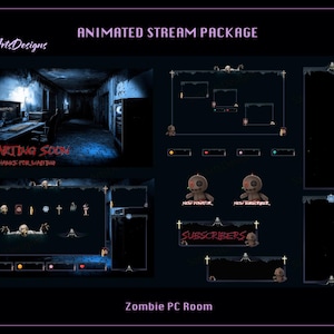 Animated Stream Overlay Bundle Zombie PC Room, Animated Twitch Overlay Bundle Voodoo Game Room for Streamers, OBS, StreamLabs