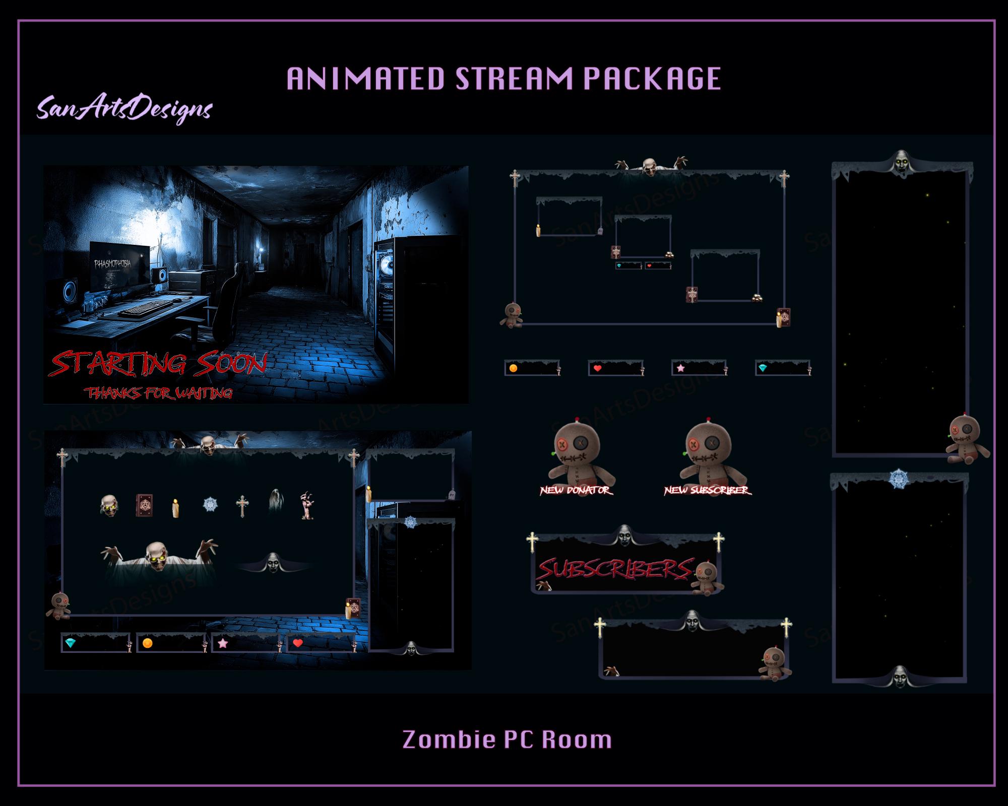 Overlay Helper Animated Stream Overlay Bundle Zombie PC Room, Animated Twitch Overlay ...