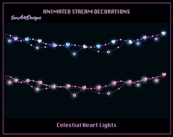 May include: Animated stream decorations with two rows of glowing pink heart lights. The text "Celestial Heart Lights" is at the bottom of the image.