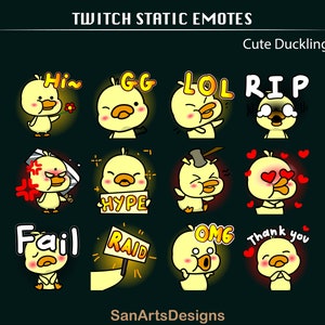 Cute Chibi Ducklings Twitch Emotes, Static Cute Chibi Duck Twitch Emotes for Streamers, OBS, Streamlabs, Discord, YouTube, Chatting