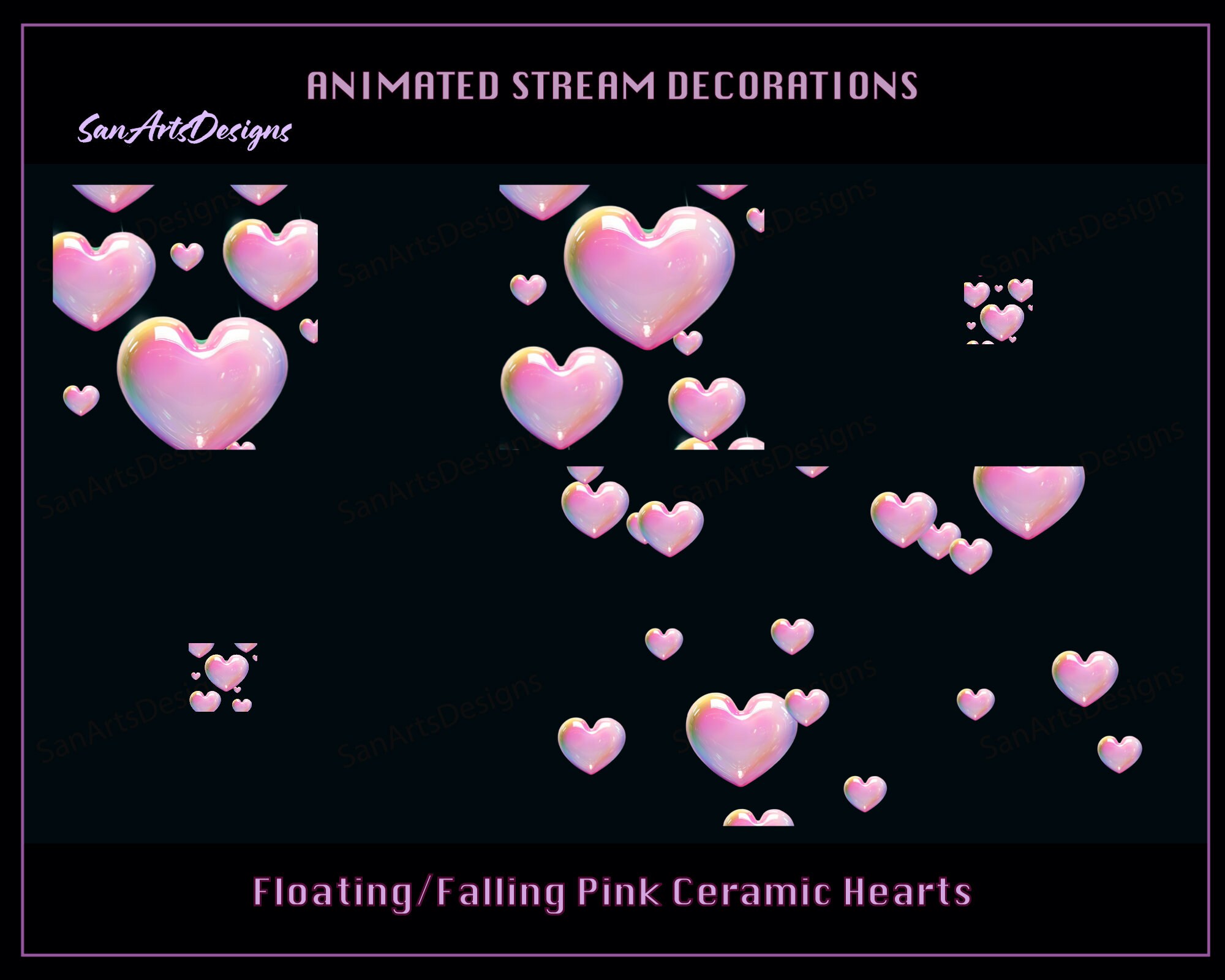 Floating Hearts Animated Stream Decoration, Pink Heart Rain Twitch ...