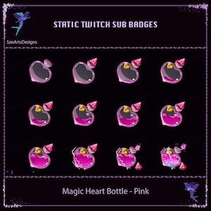 Pink Magic Heart Bottle Twitch Sub Badges, Pink Magic Heart Bottle Twitch Sub Badge, Kawaii Sub Bit Badges for Streamers