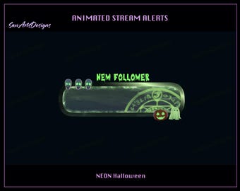 Halloween Neon Spooky Twitch Stream Alerts, Neon Green Witchy Stream Alerts for Streamer, OBS, StreamLabs, StreamElements