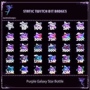 Purple Galaxy Star Bottle Twitch Bit Badges, Purple Galaxy Star Twitch Bit Badges, Celestial Bit Badges, Kawaii Sub Bit Badge for Streamers