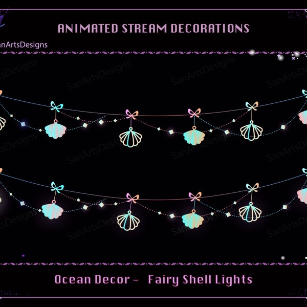 Fairy Sea Shell Light Chains Animated Twitch Stream Decorations, Animated Ocean Stream Decorations for Streamers, OBS, Streamlabs
