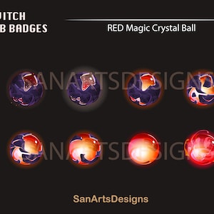 RED Magic Crystal Ball Twitch Sub Badges / Kawaii Sub Bit Badges for Streamers, YouTubers, Discord, OBS