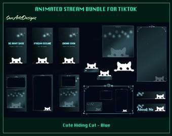 Paquete de superposiciones animadas para transmisiones de TikTok: lindo gato blanco escondido, superposiciones animadas para TikTok: lindo gato escondido, pantalla de TikTok de gato blanco para streamers