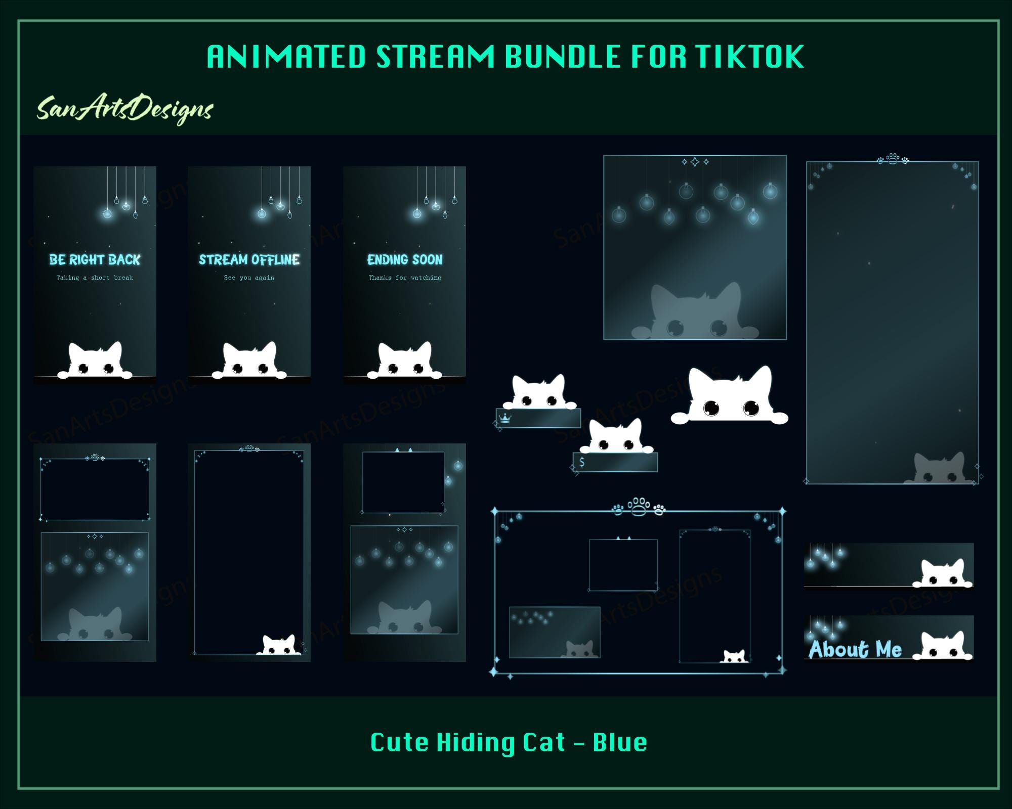 Cat Sticker Overlay Animated TIKTOK Stream Overlay Bundle Cute Hiding White Cat, Animated ...