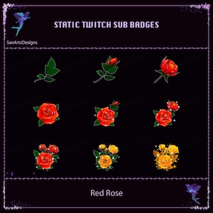 Red Rose Twitch Sub Badges, Orange Red Rose Twitch Sub Badges, Kawaii Twitch Sub Bit Badges for Streamer, Vtuber, OBS, TikTok, Discord