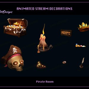 Animated Pirate Desk Stuffs for Stream Decorations, Pirate  Room Stuffs Stream Decorations for Streamer, Vtuber, OBS, Streamlabs