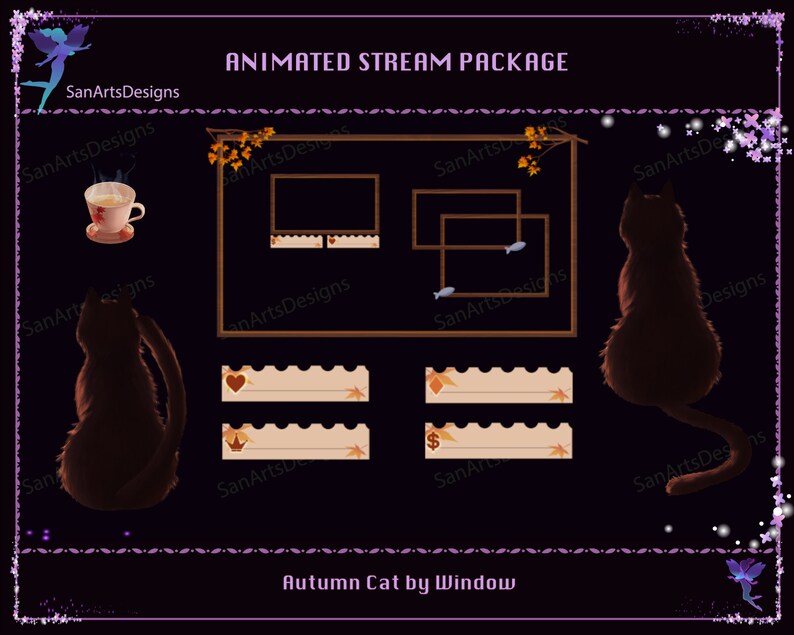 Animated Stream Overlay Package Black Cat by Autumn Window, PC Room in ...