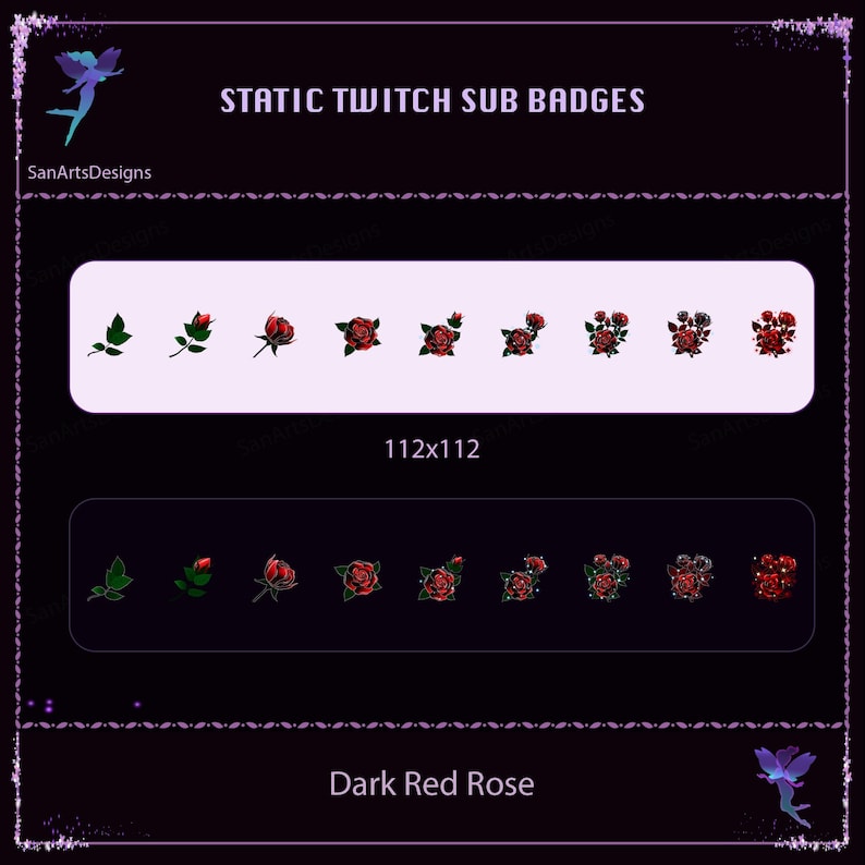 Dark Red Rose Twitch Sub Badges, Black Red Rose Twitch Sub Badges ...