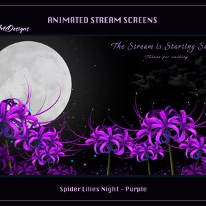 Animated Stream Overlay Purple Spider Lily Garden, Animated Twitch Overlays Purple Magic Lycoris Garden for Streamer, OBS, StreamLabs