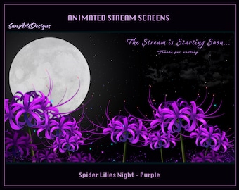 Superposición de transmisión animada Purple Spider Lily Garden, superposiciones animadas de Twitch Purple Magic Lycoris Garden para Streamer, OBS, StreamLabs