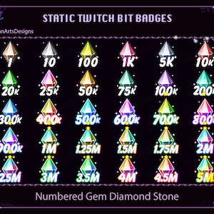 Crystal Gem Twitch Bit Badges, Numbered Gem Diamond Twitch Channel Point, Kawaii Sub Badge for Streamers, YouTubers