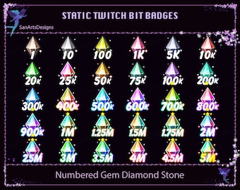 Crystal Gem Twitch Bit Badges, Numbered Gem Diamond Twitch Channel Point, Kawaii Sub Badge for Streamers, YouTubers
