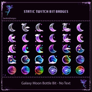 Purple Galaxy Moon Bottle Twitch Sub Bit Badges, Galaxy Moon Twitch Sub Bit Badges, Kawaii Sub Bit Badge for Streamers - No Text Version