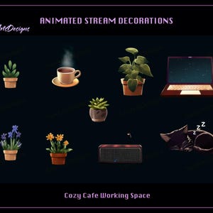 Cute Cat Cafe Stuffs Animated Stream Decorations, Cute Stuffs Twitch Decorations for Streamer, OBS, Streamlabs