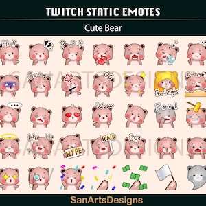 Schattige beer Twitch-emotes / statische schattige bruine beer Twitch-emotes voor streaming, OBS, onenigheid, YouTube, chatten