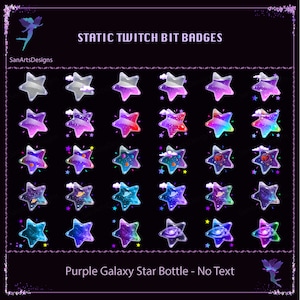 Insignias de subbit de Twitch de botella de estrella de galaxia púrpura, insignias de subbit de Twitch de estrella de galaxia púrpura, insignia de subbit de Kawaii para streamers