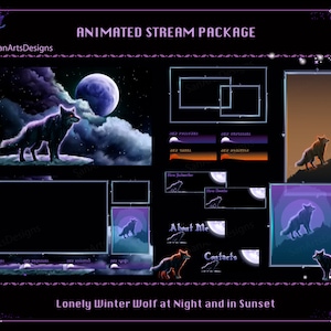 Custom Animated Stream Bundle W Wolf, Animated Twitch Overlay Package W Wolf for Streamers, OBS, Vtubers, YouTubers, Streamlabs