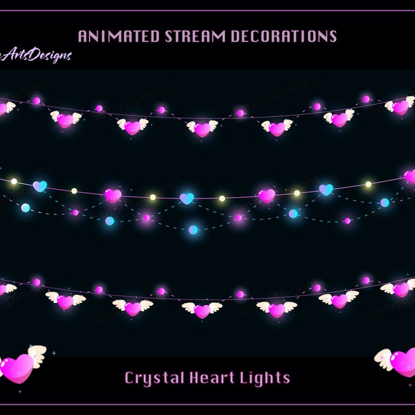 Crystal Heart Lights Twitch Decoration, Angle Heart Lights Stream Decoration, Valentine Stream Decorations for Streamer, OBS