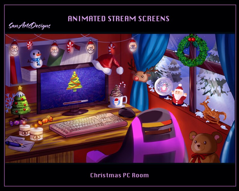 Christmas PC Room Animated Stream Overlay, Christmas PC Desk Animated ...