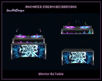 Winter DJ Table Animated Stream Decorations, Animated VTuber Model Assets DJ Table, DJ Table Emotes for Streamers