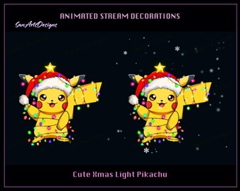 Cute Christmas Pikachu Stream Decorations, Cute Light Pikachu Twitch Stream Decoration for Streamer, Cute Light Pikachu Twitch Emotes