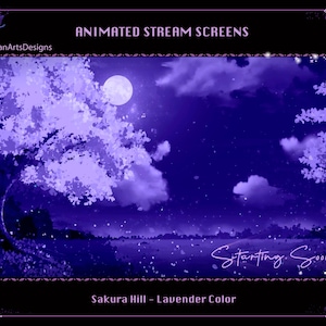 Animated Stream Overlay Lavender Sakura Hill, Animated Twitch Overlay Purple Sakura Night, Sakura Twitch Screen for Streamer, OBS, StreamLab