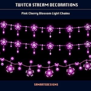 PINK Sakura Light Chains Animated Stream Decorations, Cherry Blossom Lights Stream Decorations for Streamer, Vtuber, OBS, Streamlabs