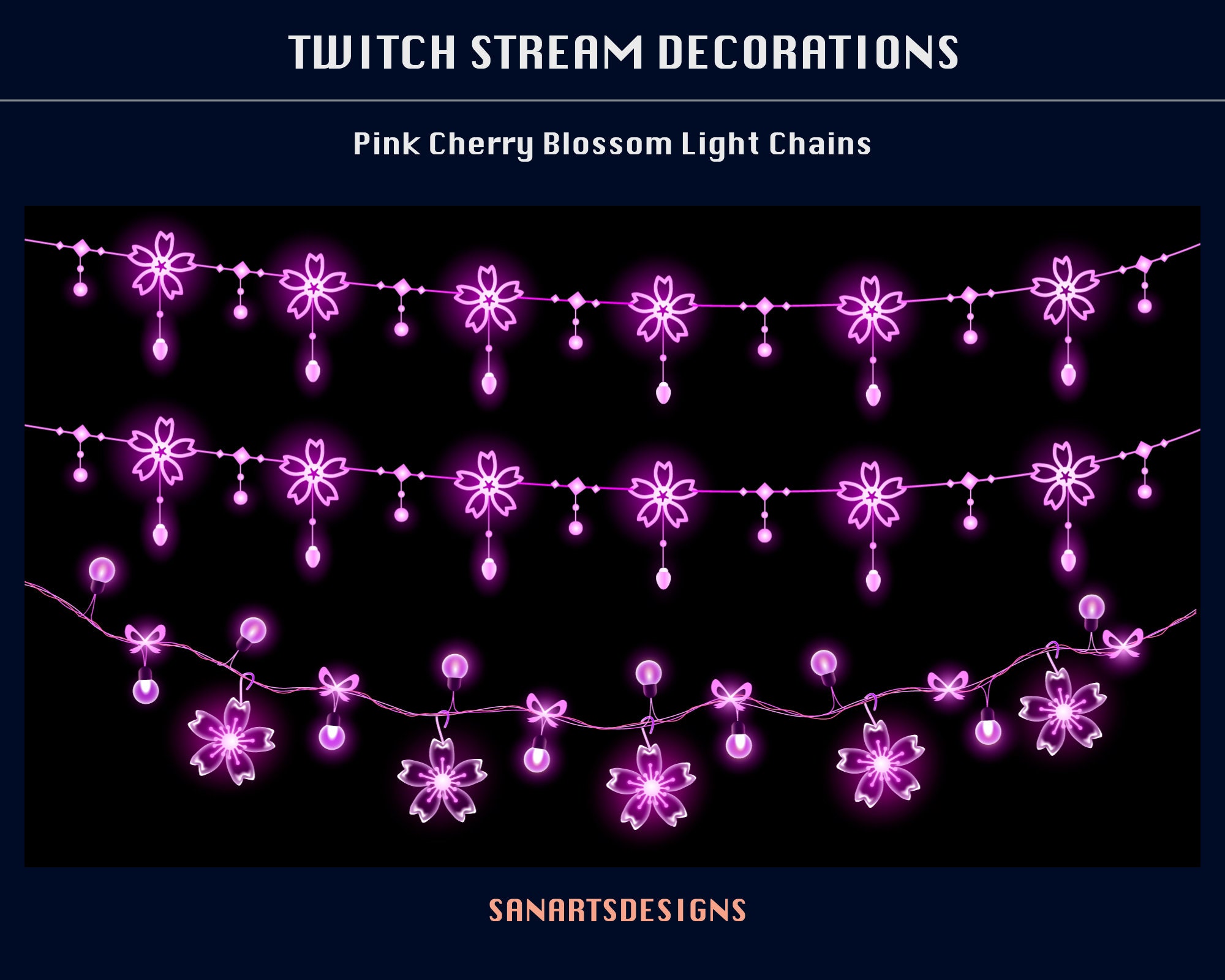 PINK Sakura Light Chains Animated Stream Decorations, Cherry Blossom ...